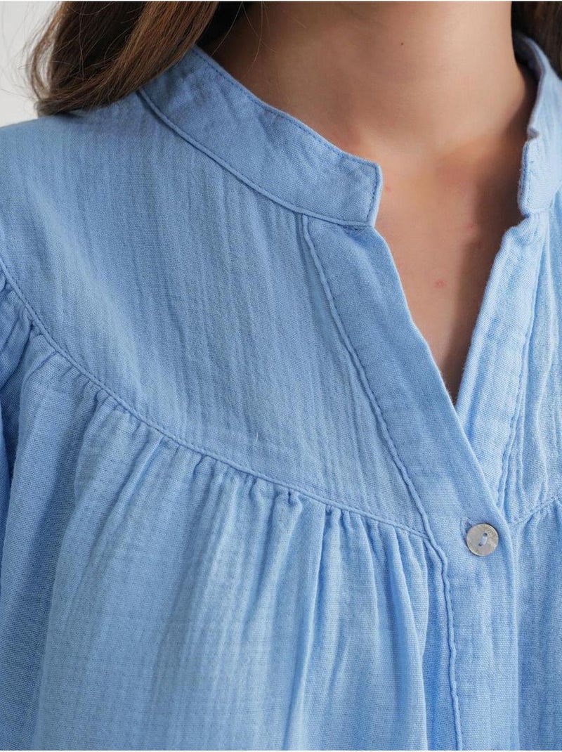 Chemise en coton à col mao et boutons mixray Bleu ciel - Kiabi