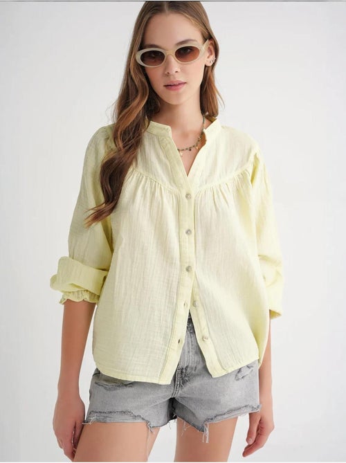 Chemise en coton à col mao et boutons mixray - Kiabi