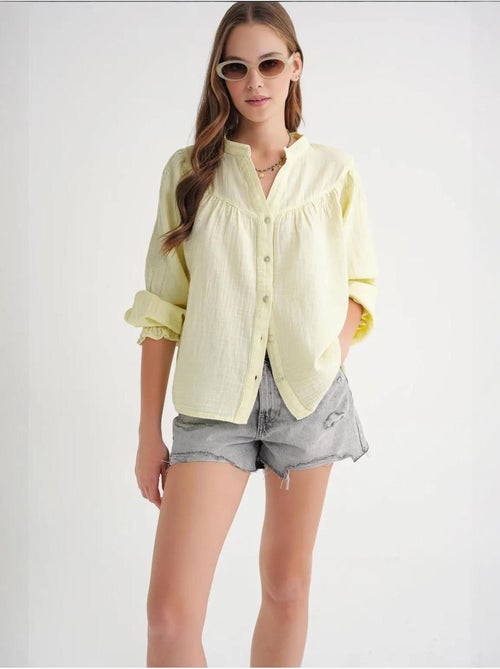 Chemise en coton à col mao et boutons mixray - Kiabi