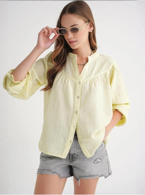Chemise en coton à col mao et boutons mixray - Kiabi