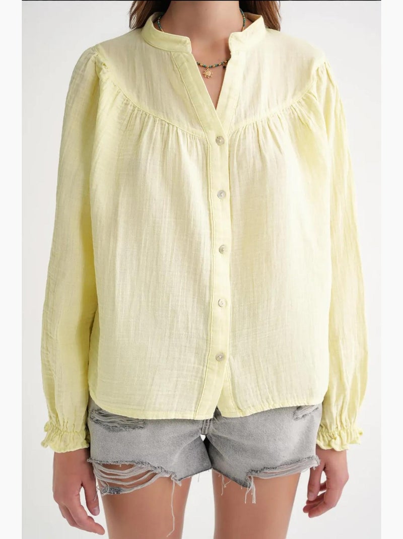 Chemise en coton à col mao et boutons mixray Jaune - Kiabi