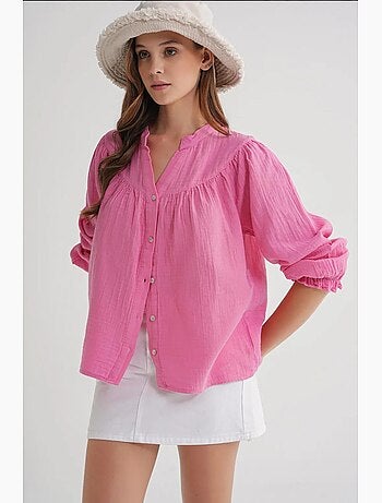 Chemise en coton à col mao et boutons mixray