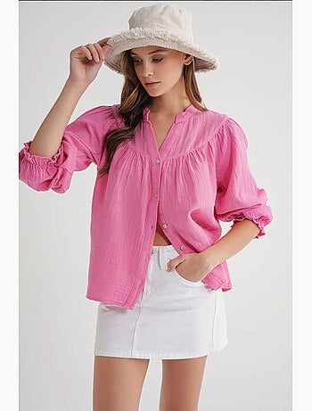 Chemise en coton à col mao et boutons mixray