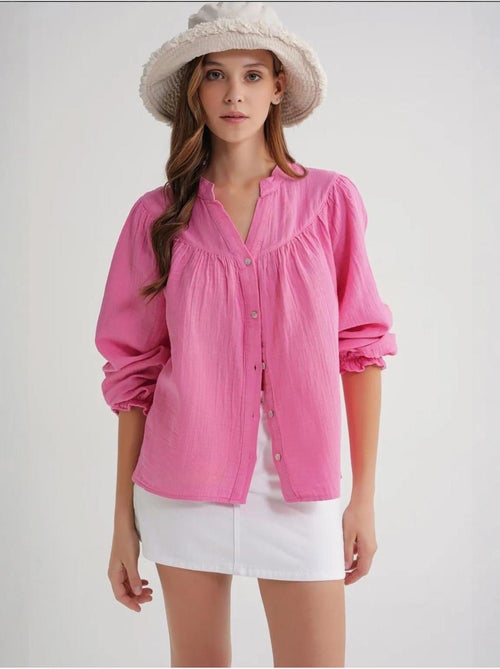 Chemise en coton à col mao et boutons mixray - Kiabi