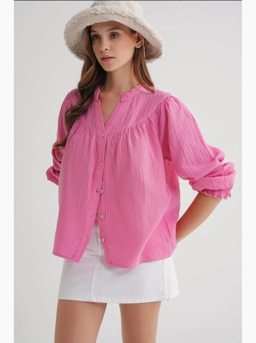 Chemise en coton à col mao et boutons mixray - Kiabi