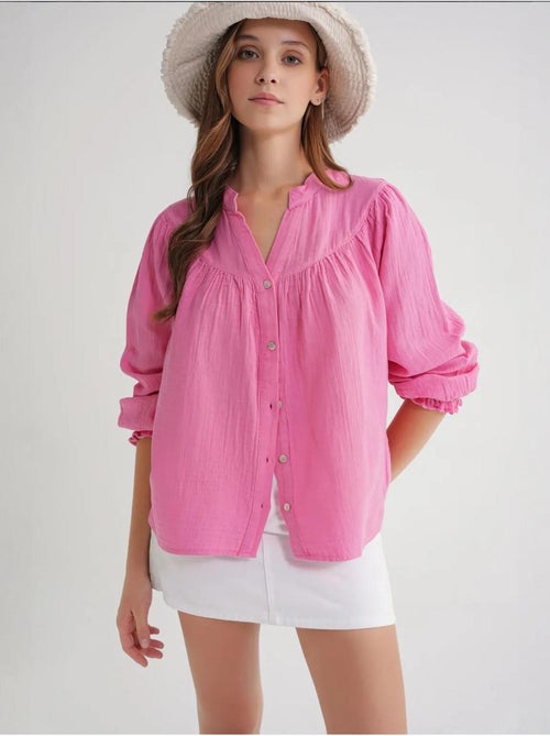 Chemise en coton à col mao et boutons mixray - Kiabi