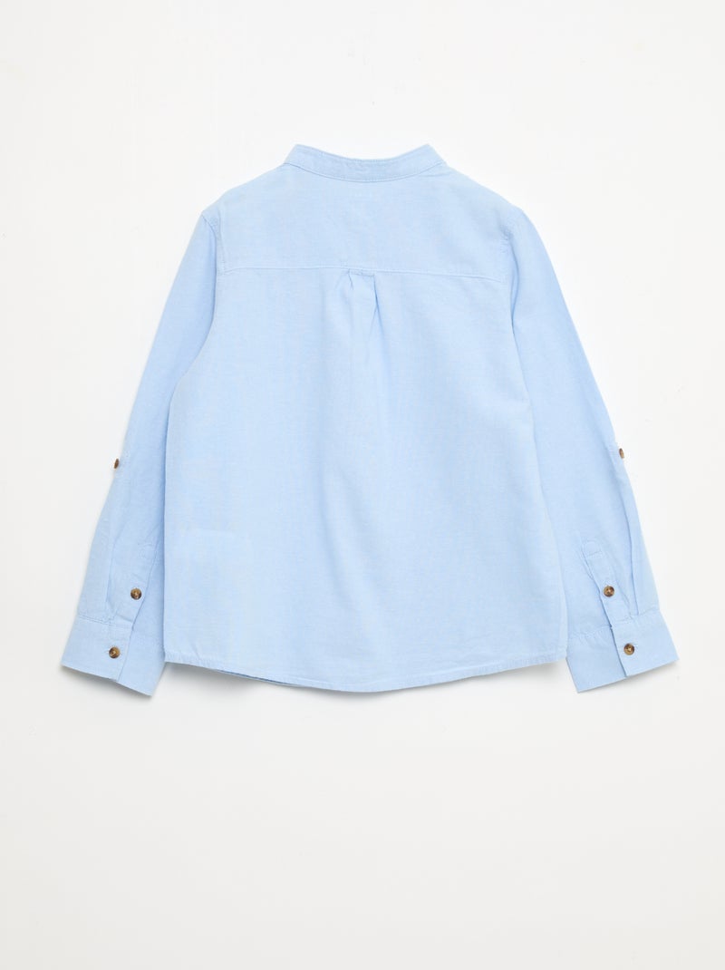 Chemise en coton à col mao pour homme Bleu - Kiabi
