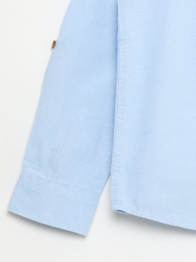 Chemise en coton à col mao pour homme Bleu - Kiabi