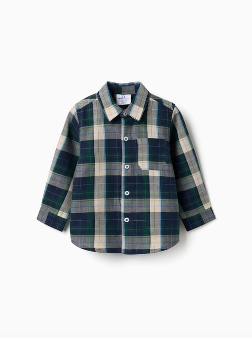Chemise en coton à manches longues à carreaux b&s - Kiabi