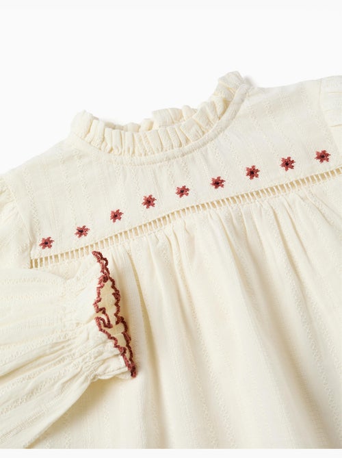 Chemise en coton à manches longues avec fleurs et volants - Kiabi