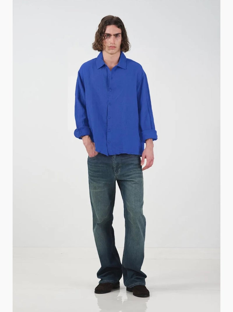 Chemise en coton à manches longues coupe ample giesto Bleu électrique - Kiabi