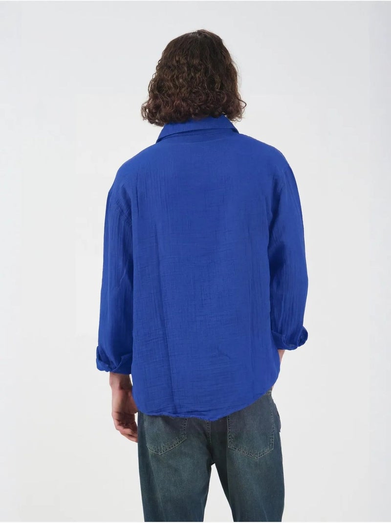 Chemise en coton à manches longues coupe ample giesto Bleu électrique - Kiabi