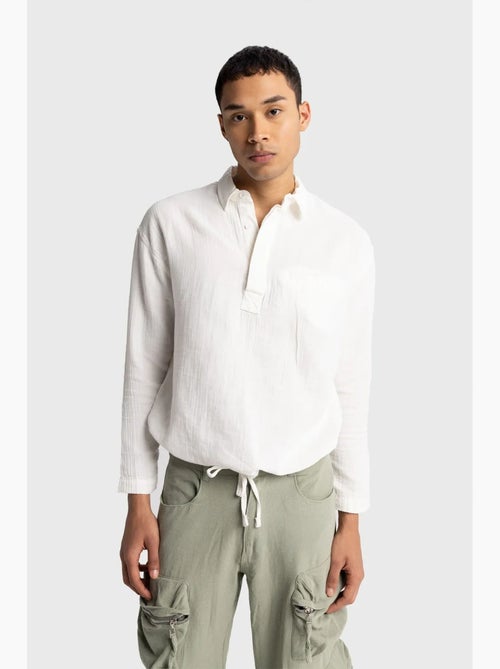 Chemise en coton à manches longues coupe décontractée avec détail nouée giesto - Kiabi