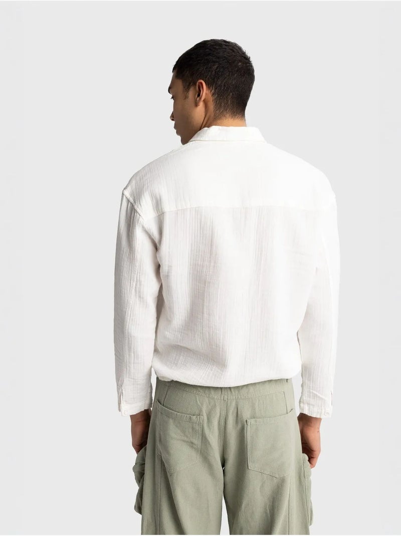 Chemise en coton à manches longues coupe décontractée avec détail nouée giesto Blanc - Kiabi