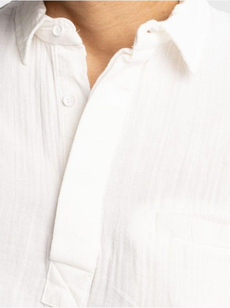 Chemise en coton à manches longues coupe décontractée avec détail nouée giesto Blanc - Kiabi