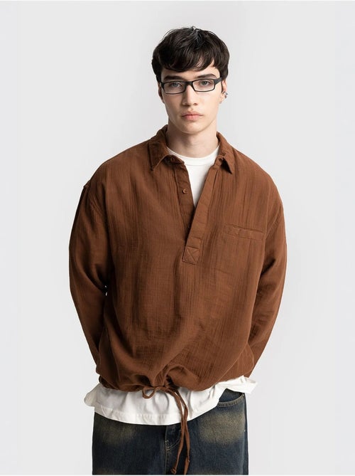 Chemise en coton à manches longues coupe décontractée avec détail nouée giesto - Kiabi