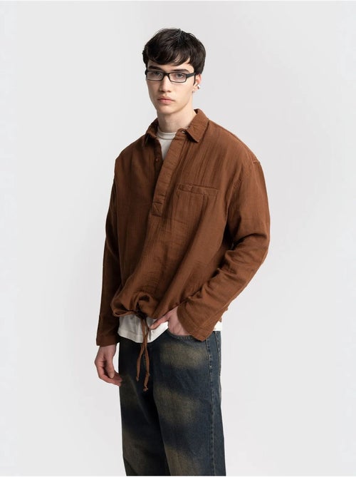 Chemise en coton à manches longues coupe décontractée avec détail nouée giesto - Kiabi