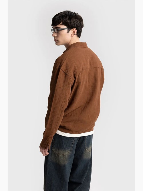 Chemise en coton à manches longues coupe décontractée avec détail nouée giesto - Kiabi