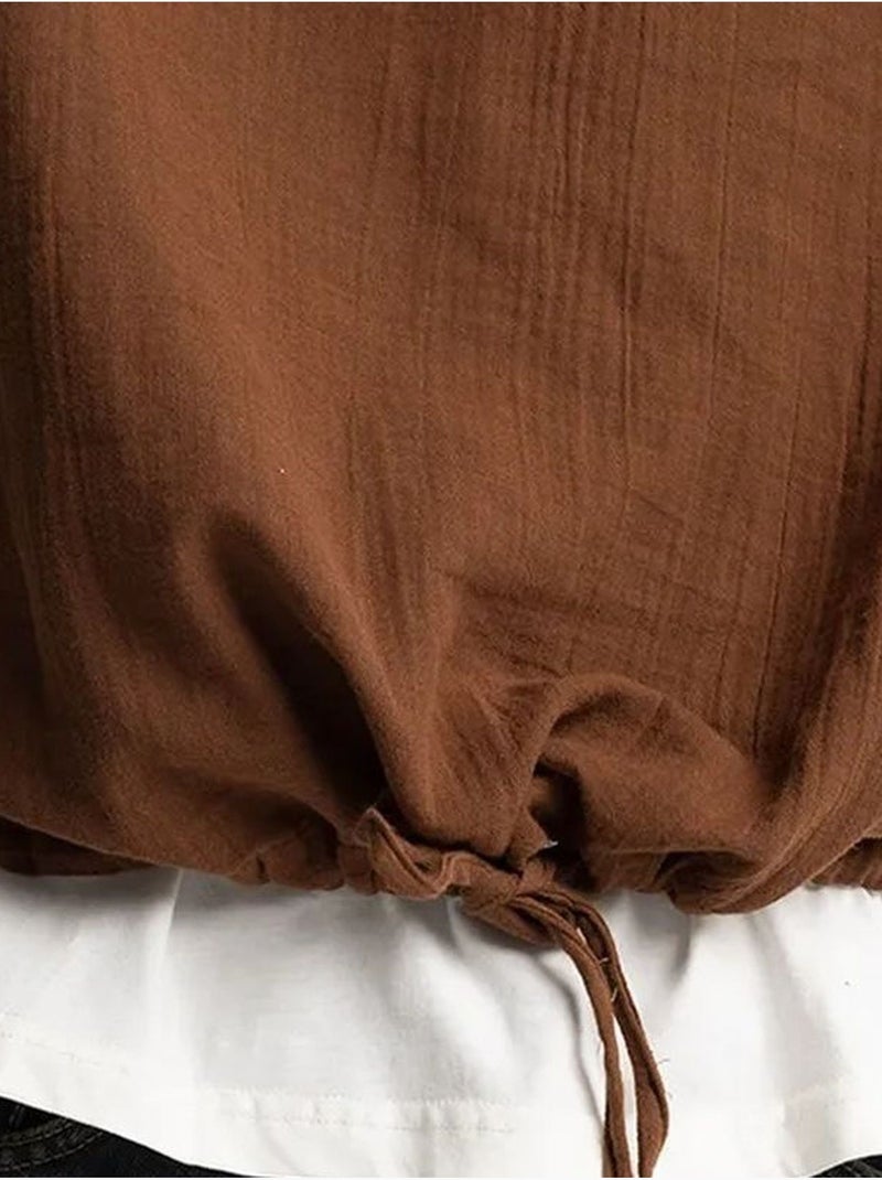 Chemise en coton à manches longues coupe décontractée avec détail nouée giesto Marron - Kiabi