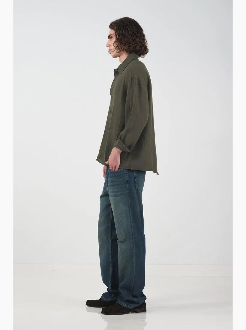 Chemise en coton à manches longues coupe décontractée giesto Vert olive - Kiabi