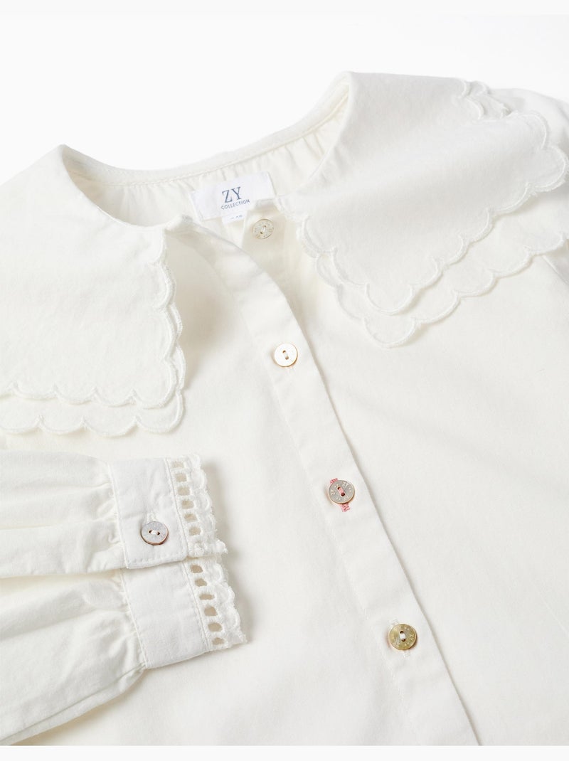 Chemise en coton à manches longues et col carré b&s Blanc - Kiabi