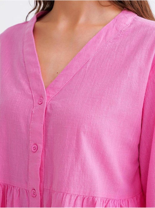 Chemise en coton à manches longues et col en v à volants mixray - Kiabi