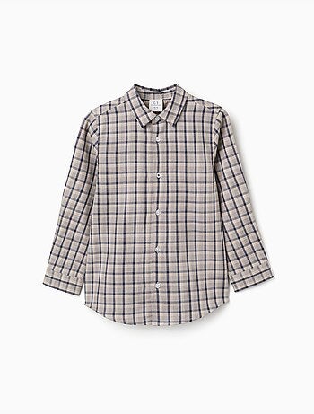 Chemise en coton à manches longues et motif à carreaux