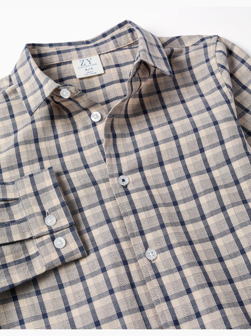 Chemise en coton à manches longues et motif à carreaux Bleu foncé - Kiabi