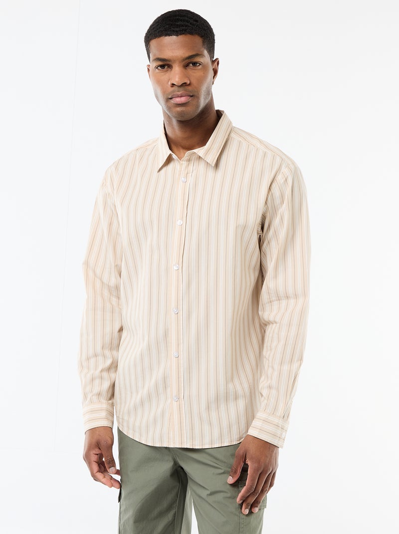 Chemise en coton à motif rayé Beige - Kiabi