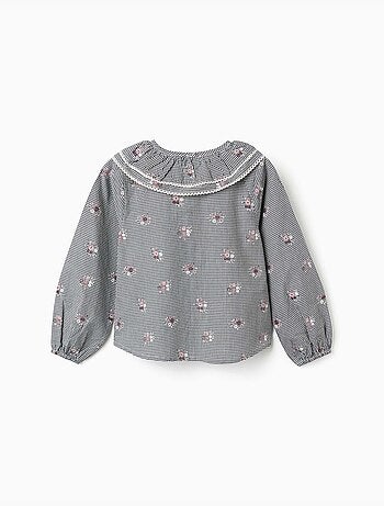 Chemise en coton à motif vichy avec imprimé floral