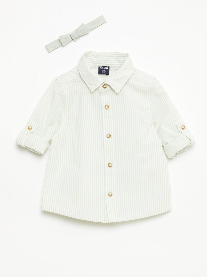 Chemise en coton avec nœud papillon amovible Blanc - Kiabi