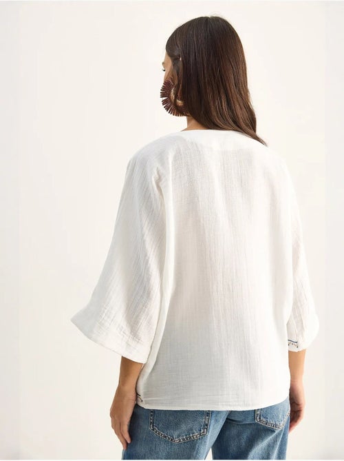 Chemise en coton crêpe brodée à col v lucci - Kiabi