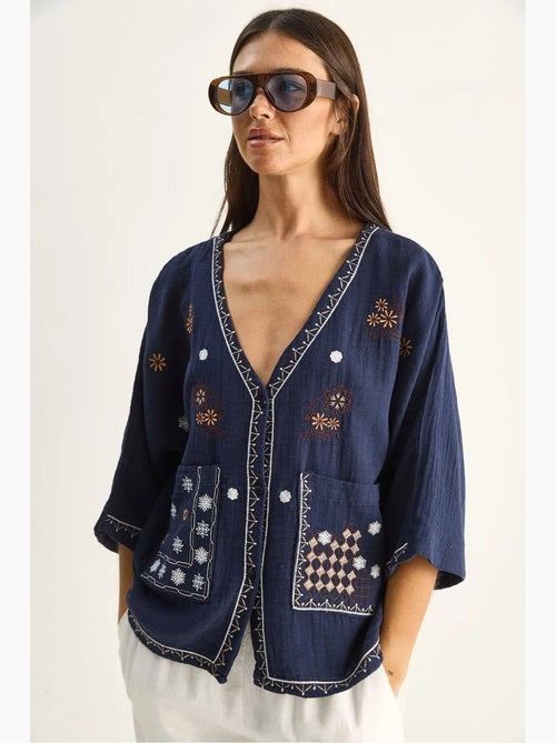 Chemise en coton crêpe brodée à col v lucci - Kiabi