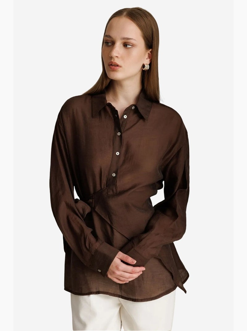Chemise en coton femme mixray Marron chocolat - Kiabi