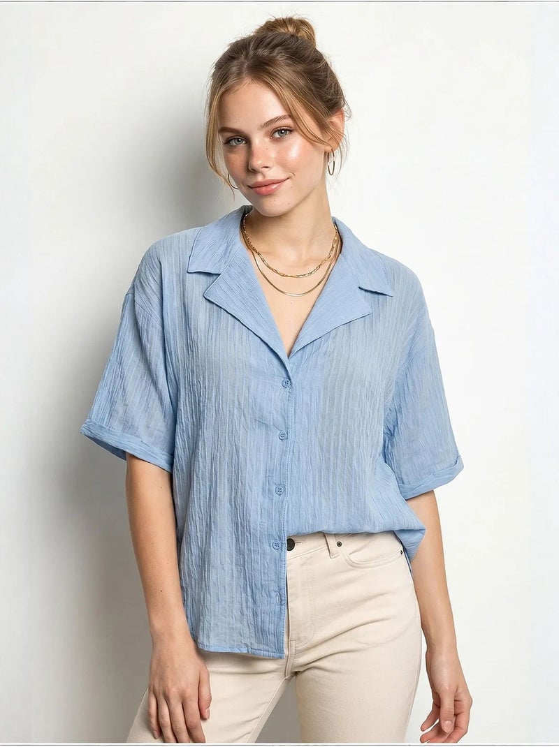 Chemise en coton lucci Bleu ciel - Kiabi