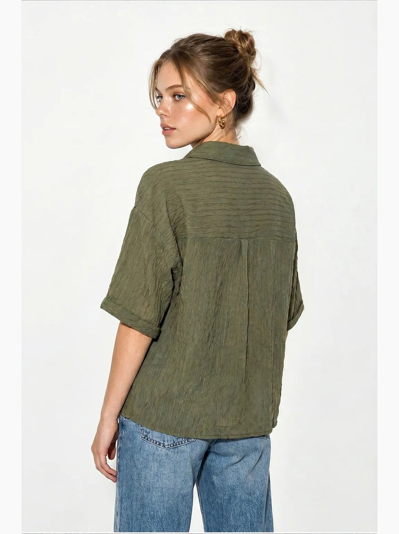 Chemise en coton lucci Kaki - Kiabi