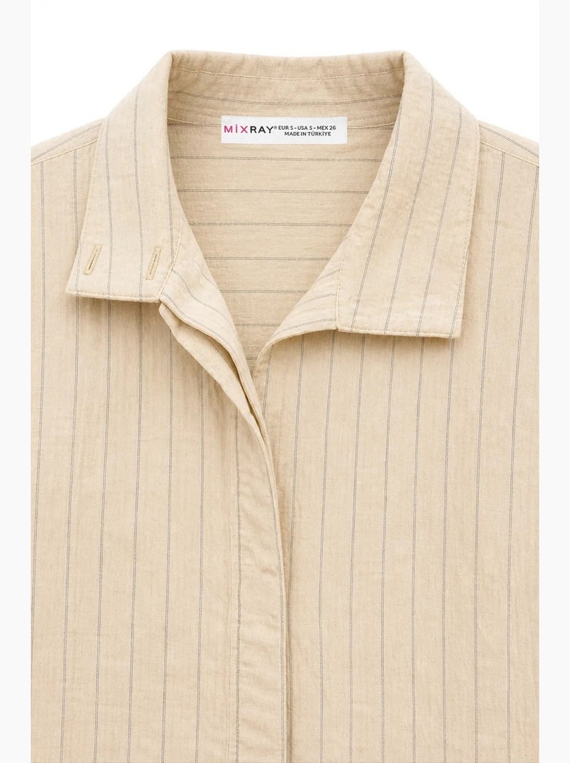 Chemise en coton mixray Beige argile - Kiabi