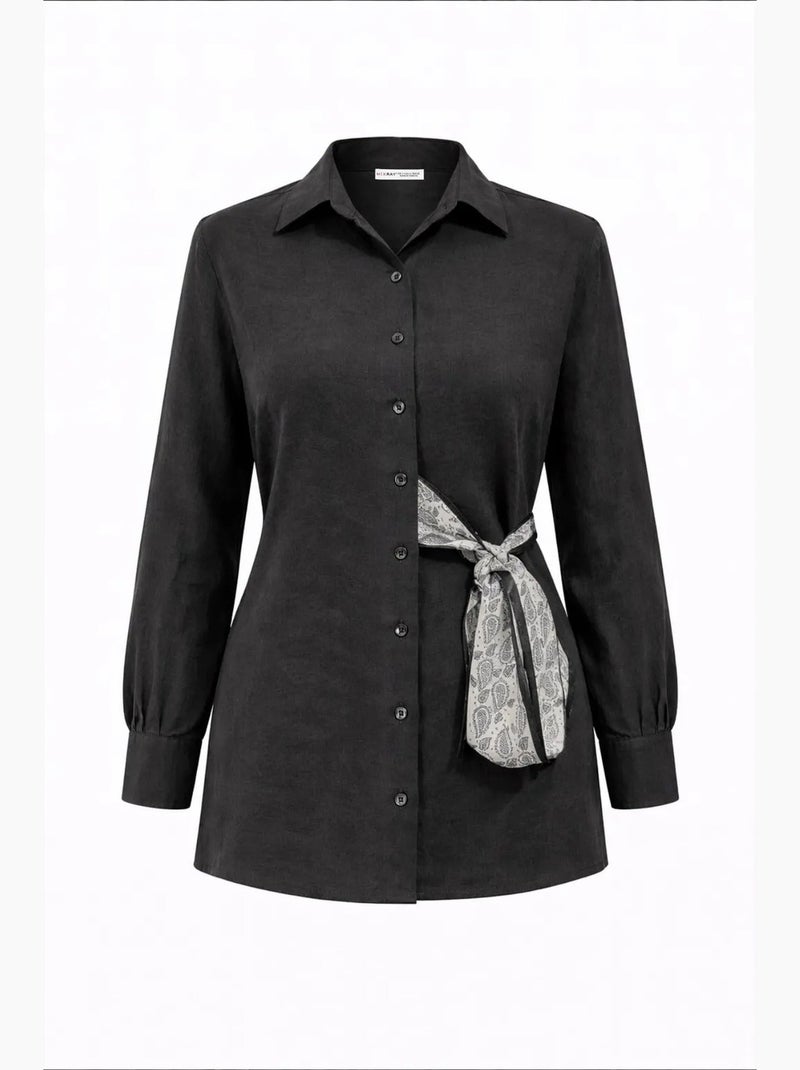 Chemise en coton mixray Noir - Kiabi