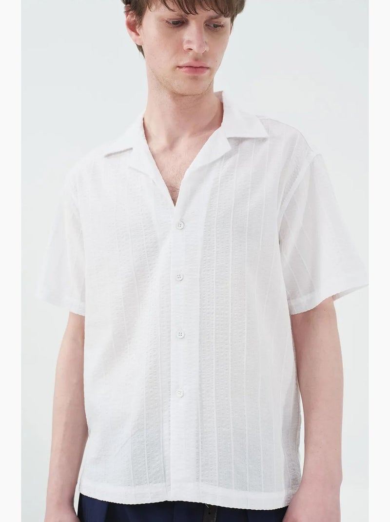 Chemise en coton texturé à manches courtes giesto Blanc - Kiabi