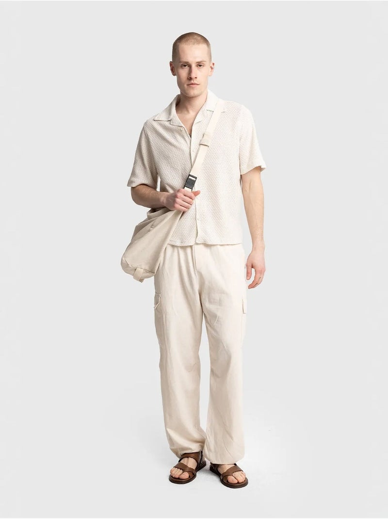 Chemise en coton texturé à manches courtes pour homme giesto Crème - Kiabi