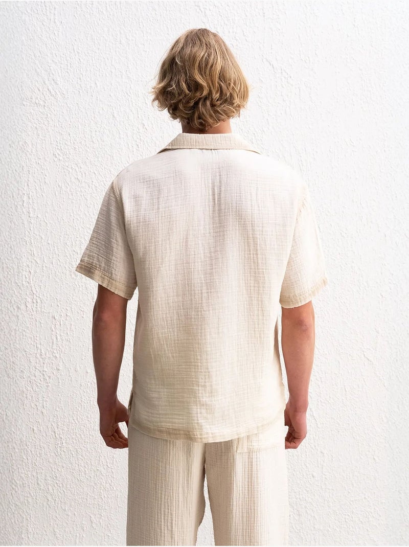 Chemise en coton texturé à manches courtes pour homme giesto Ecru - Kiabi