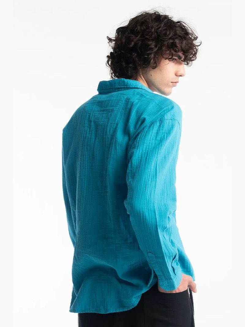 Chemise en coton texturé coupe décontractée giesto Bleu électrique - Kiabi