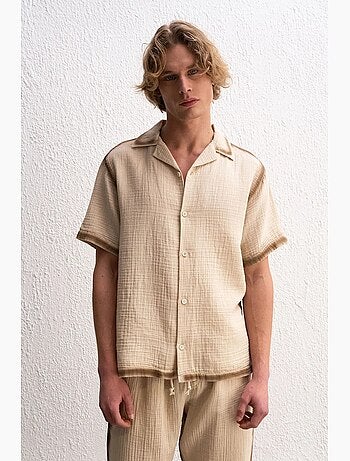 Chemise en coton tissé texturé avec fermeture à boutons giesto