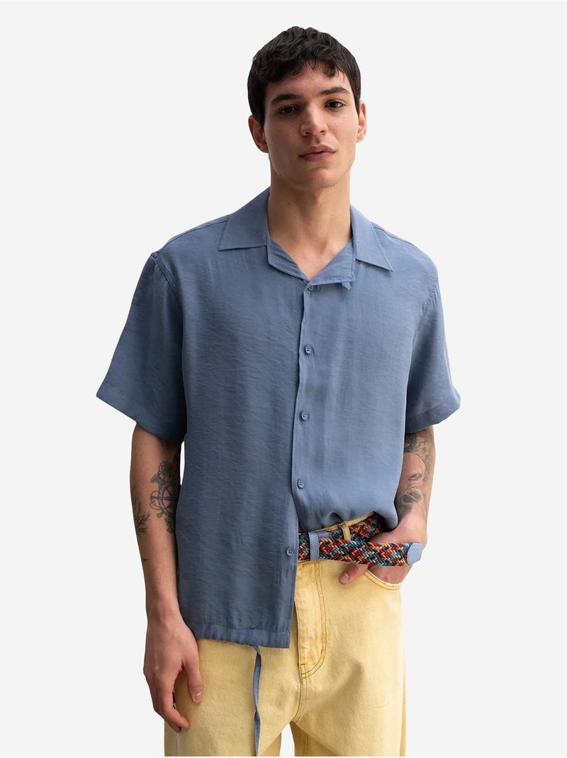 Chemise en crêpe avec détail noué coupe décontractée pour homme giesto Bleu saphir - Kiabi