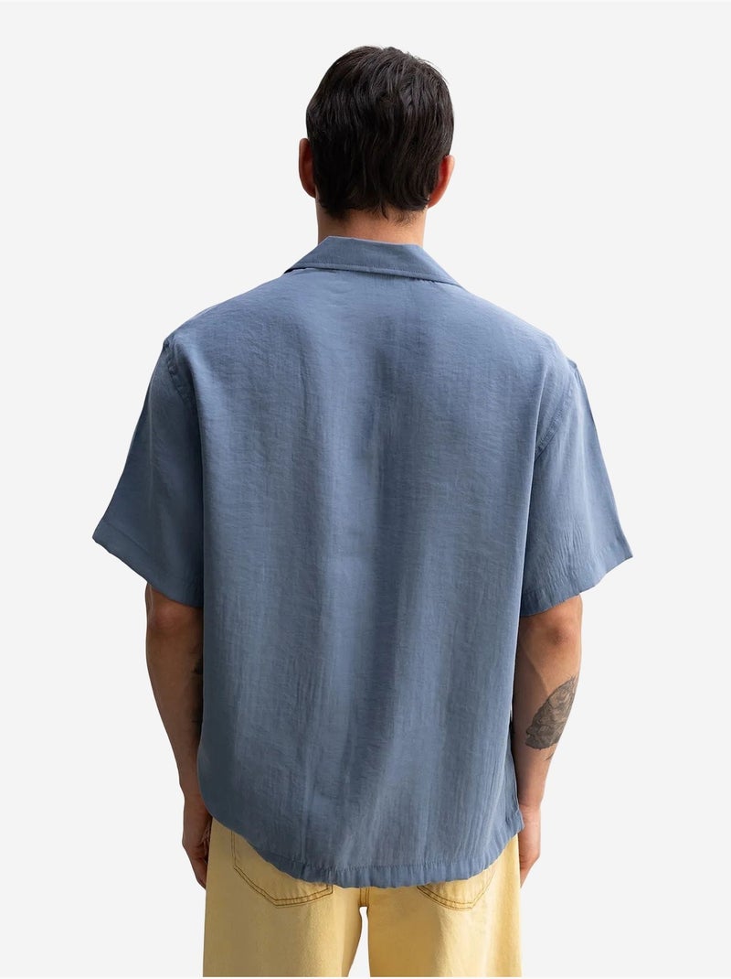 Chemise en crêpe avec détail noué coupe décontractée pour homme giesto Bleu saphir - Kiabi