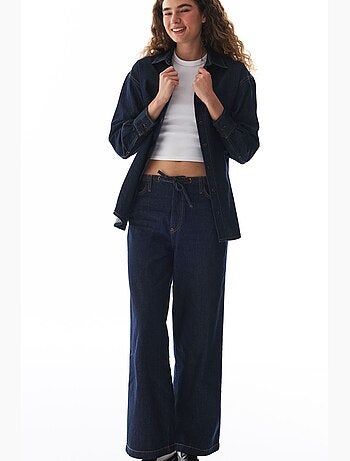 Chemise en denim à col polo, boutonnée, à manches longues penti