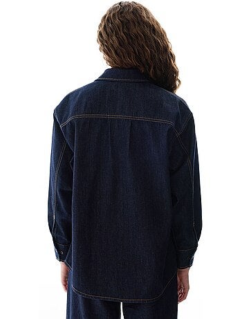Chemise en denim à col polo, boutonnée, à manches longues penti