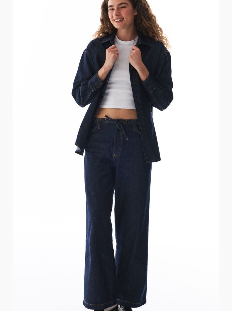 Chemise en denim à col polo, boutonnée, à manches longues penti Bleu outremer - Kiabi