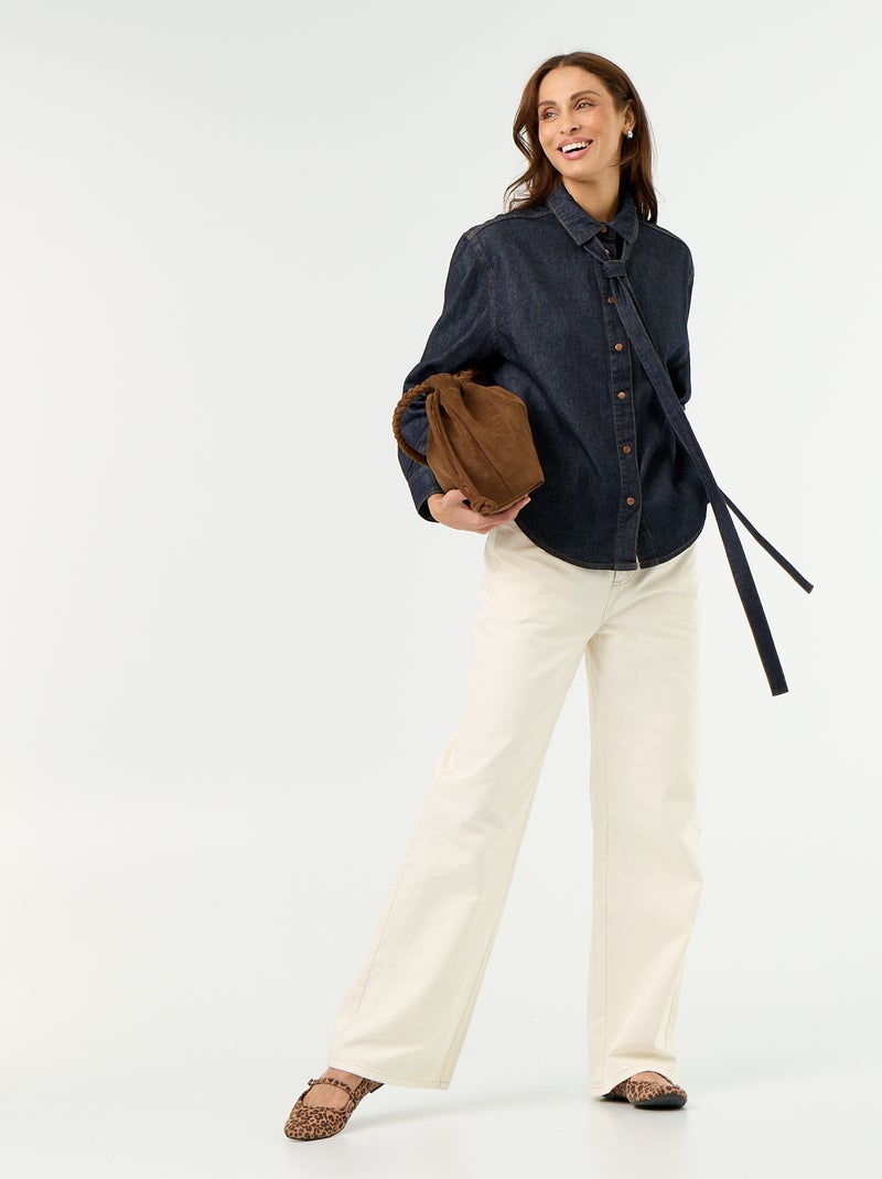 Chemise en denim avec col lavallière Bleu - Kiabi