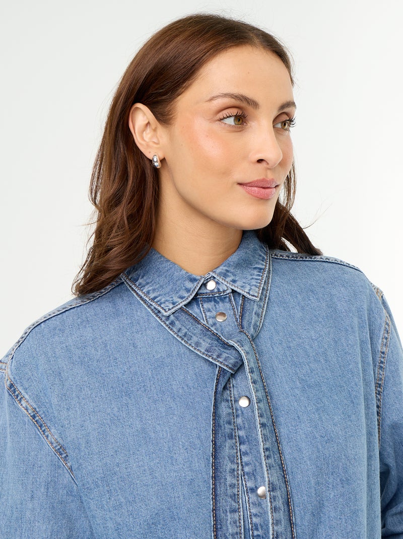 Chemise en denim avec col lavallière Bleu - Kiabi